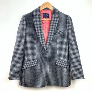 Bariloche Blazer Wool Tweed Houndstooth Blue Gray Pink Lining Sz 8 Old Money